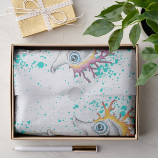 Seapaarden Oranje Magenta Splash Ink Tissuepapier (Geschenk)