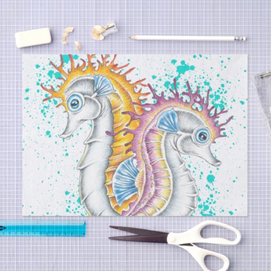 Seapaarden Oranje Magenta Splash Ink Tissuepapier (Craft)