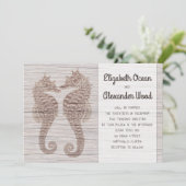 Seapaarden Rustic Driftwood Weddenschap Kaart (Staand voorkant)