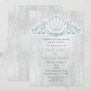 Seapaarden & Seashell Beach Wedding Invitations Kaart