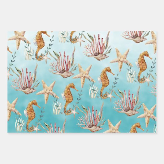Seapaarden Starfish under the Caribbean Blue Zee Inpakpapier Vel (Voorkant)