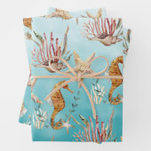 Seapaarden Starfish under the Caribbean Blue Zee Inpakpapier Vel (In situ)