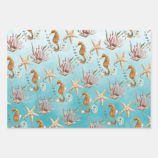Seapaarden Starfish under the Caribbean Blue Zee Inpakpapier Vel (Voorkant 3)