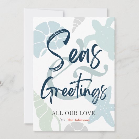 Seas and Greetings Seashell Holiday Photo Card Kaart (Voorkant)
