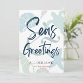 Seas and Greetings Seashell Holiday Photo Card Kaart (Staand voorkant)