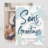 Seas and Greetings Seashell Holiday Photo Card Kaart (Voorkant / Achterkant)