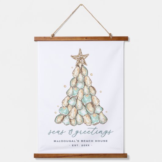 "Seas & Greetings" Beach House Christmas Oyster Hangend Wandkleed (Voorkant)