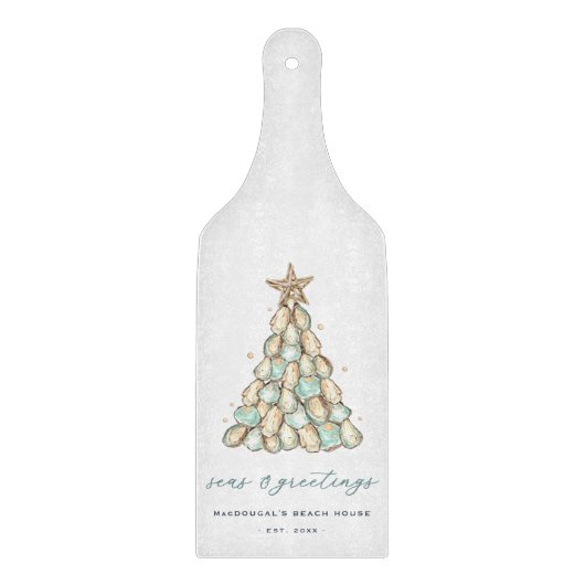 "Seas & Greetings" Beach House Christmas Oyster Snijplank (Voorkant)