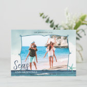 Seas & Greetings Coastal Christmas with photo  Feestdagenkaart (Staand voorkant)