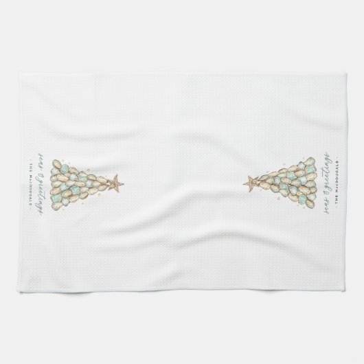 "Seas & Greetings" Coastal Oyster Christmas Tree Theedoek (Horizontaal)