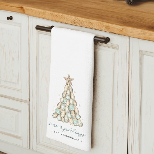 "Seas & Greetings" Kust Oester Kerstboom Theedoek