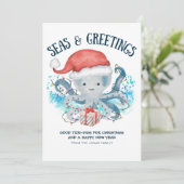 Seas & Greetings Octopus Santa Christmas Feestdagenkaart (Staand voorkant)