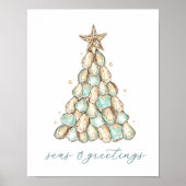 "Seas & Greetings" Strandhuis Kerst Oester Poster (Voorkant)