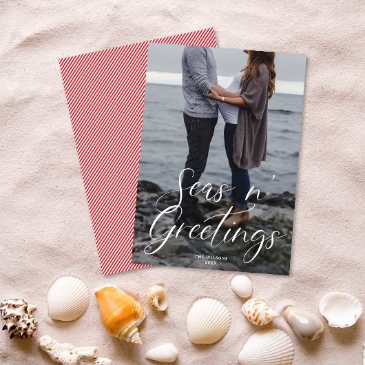 Seas n' Greetings Strand Script | Kerst Foto Feestdagenkaart