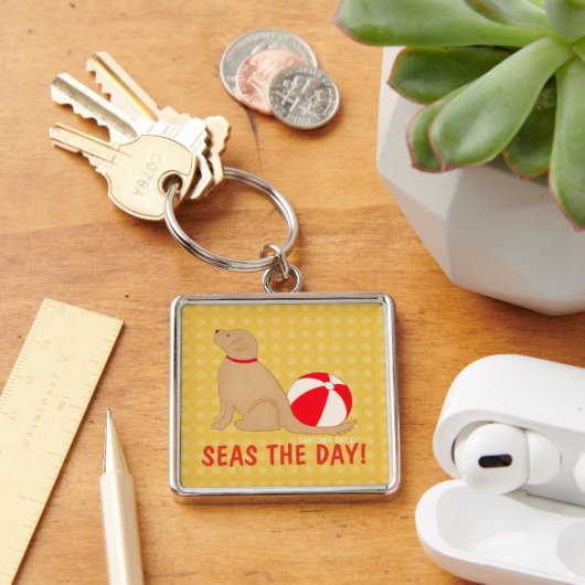 Seas the Day Beach Dog Yellow Key Chain Silver Sleutelhanger (Bureau)