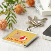 Seas the Day Beach Dog Yellow Key Chain Silver Sleutelhanger (Zijkant)