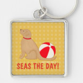 Seas the Day Beach Dog Yellow Key Chain Silver Sleutelhanger (Voorkant)