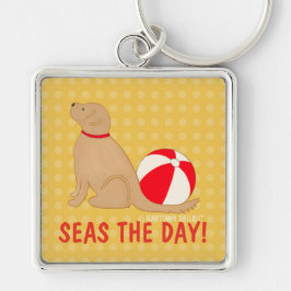 Seas the Day Beach Dog Yellow Key Chain Silver Sleutelhanger