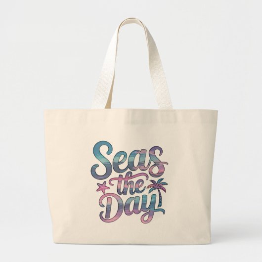 Seas the Day Tropical Beach Summer Sailing Fun Grote Tote Bag (Voorkant)