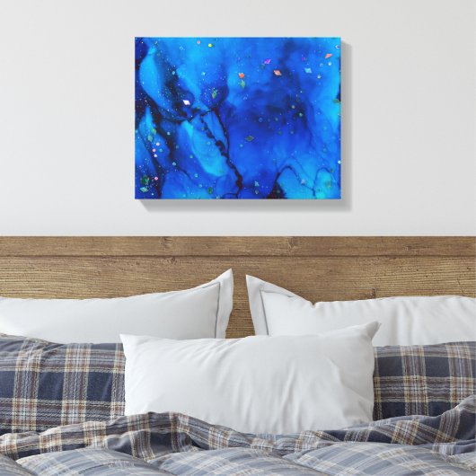 Seascape Alcohol Ink Abstract Canvas Afdruk (Insitu (Slaapkamer))