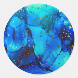 Seascape Alcohol Ink Abstract Ronde Sticker