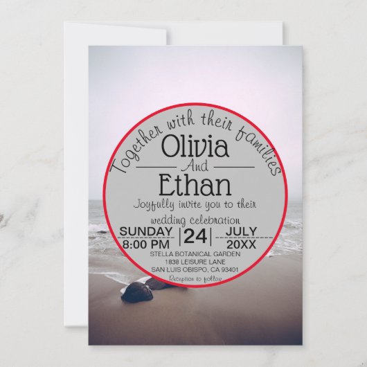 Seascape Beach Shore Navy Summer Wedding Kaart (Voorkant)