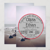 Seascape Beach Shore Navy Summer Wedding Kaart (Voorkant / Achterkant)