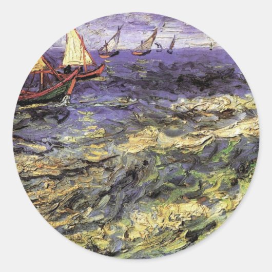 Seascape bij Saintes-Maries door Vincent van Gogh Ronde Sticker (Voorkant)