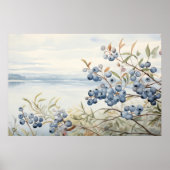 Seascape Blueberry Fruit Plant Waterverf Print (Voorkant)