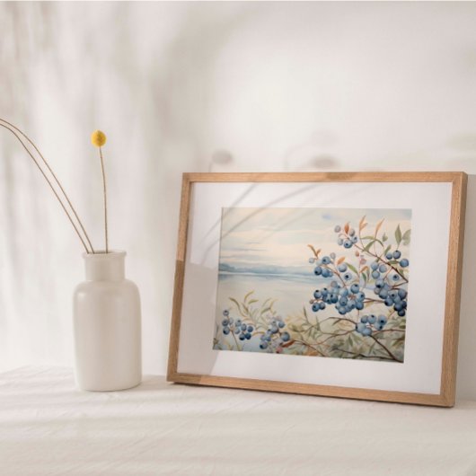Seascape Blueberry Fruit Plant Waterverf Print
