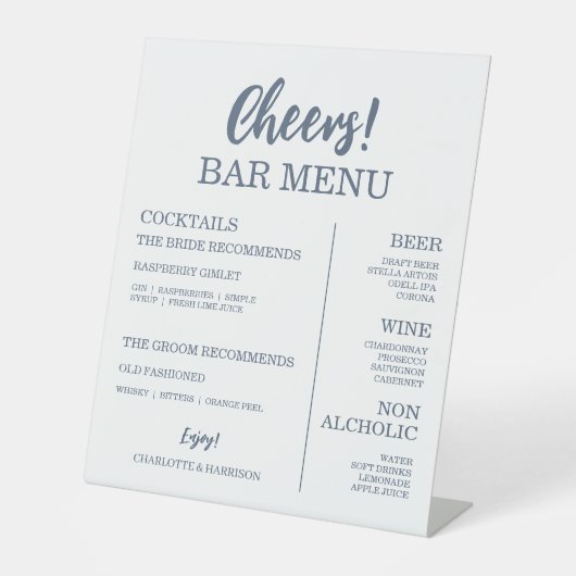 Seascape Coastal Wedding Blue Bar Menu Reclamebord Met Voetstuk (Voorkant)