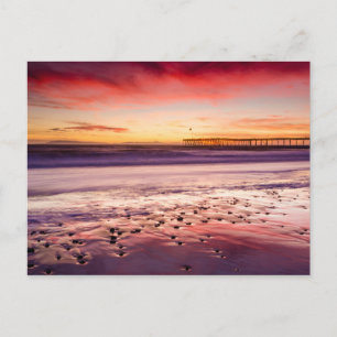 Seascape en pier bij zonsondergang, CA Briefkaart