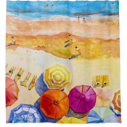 Seascape Love: Waterverf vakantieschilderij Douchegordijn (Voorkant)