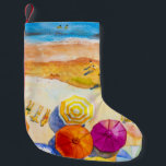 Seascape Love: Waterverf vakantieschilderij Kleine Kerstsok<br><div class="desc">Schilderij waterverf zeegezicht Top uitzicht kleurrijk aan liefhebbers, familie vakantie en toerisme in de zomer, multi gekleurde paraplu, zee golf blauwe achtergrond. Geschilderde impressionist, abstract afbeelding illustratie. Impressionistisch waterverf zeegezicht voor een dromerige ontsnapping. Kleurrijk paraplustrand: Vrolijk waterverf zeegezicht. waterverf, strand, landschap, abstract, zomer, paraplu, water, zee, tropisch, mooi, landschap, achtergrond,...</div>