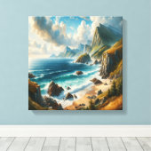 Seascape Paintings Zee Beach met klif Canvas Afdruk (Insitu (Houten vloer))