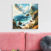 Seascape Paintings Zee Beach met klif Canvas Afdruk (Insitu (Woonkamer))