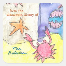 Seascape personalized teacher gift bookplate vierkante sticker
