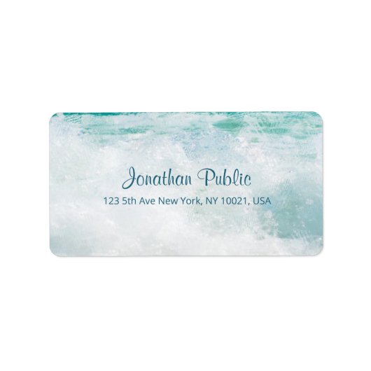 Seascape Waves Handje Script Text Elegant Address Etiket (Voorkant)