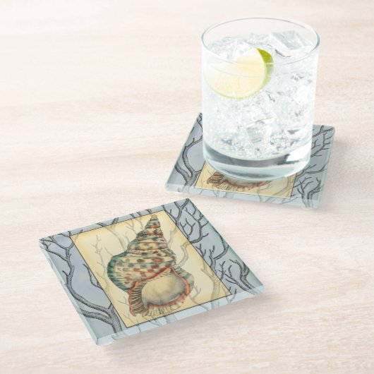 Seashell and Tree Branches Glazen Onderzetter (Schuin)