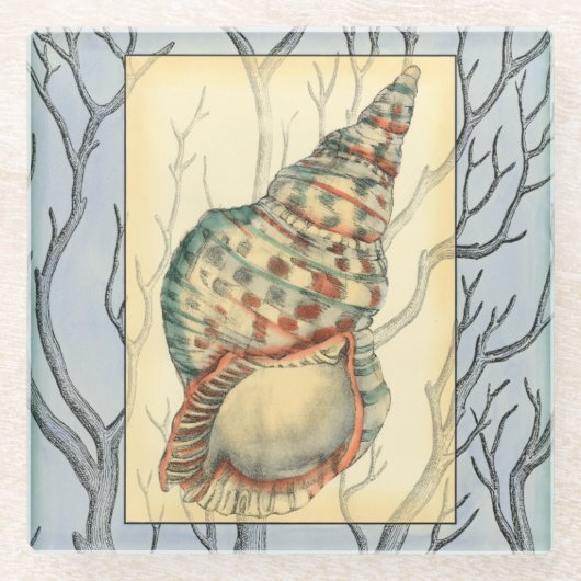 Seashell and Tree Branches Glazen Onderzetter (Voorkant)