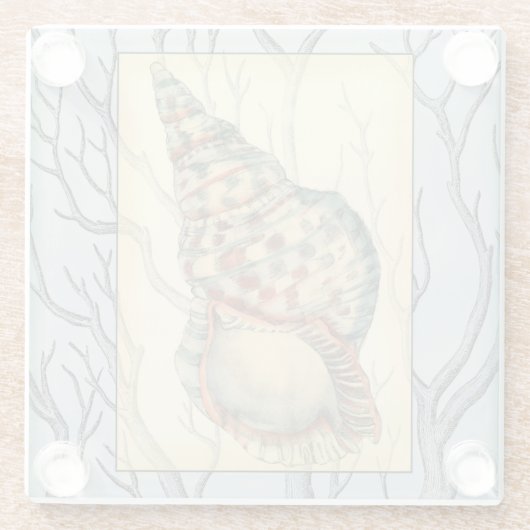 Seashell and Tree Branches Glazen Onderzetter (Achterkant)