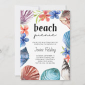 Seashell and Tropical Flower Beach picnic Birthday Kaart (Voorkant)