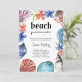 Seashell and Tropical Flower Beach picnic Birthday Kaart (Staand voorkant)