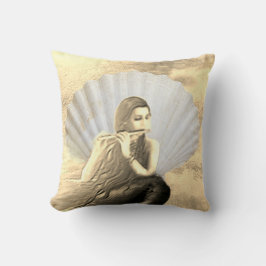 Seashell and Woman Playing Flute Throw Pillow Kussen