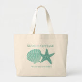 Seashell Aqua Custom Airbnb Vacation Rental Grote Tote Bag (Voorkant)