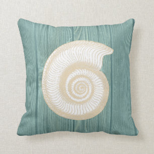Seashell  Aqua Wood Pillow Kussen
