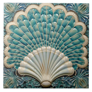 Seashell Aquamarijn Art Deco geïnspireerd Tegeltje