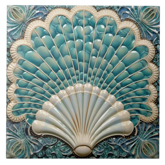 Seashell Aquamarijn Art Deco geïnspireerd Tegeltje (Voorkant)
