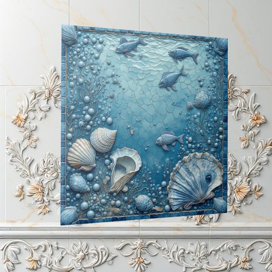 Seashell Aquatic Fish Underwater Bubble Backsplash Tegeltje