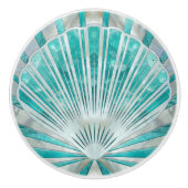 Seashell Art Deco - Aquamarijn en Parel Keramische Knop (Voorkant)